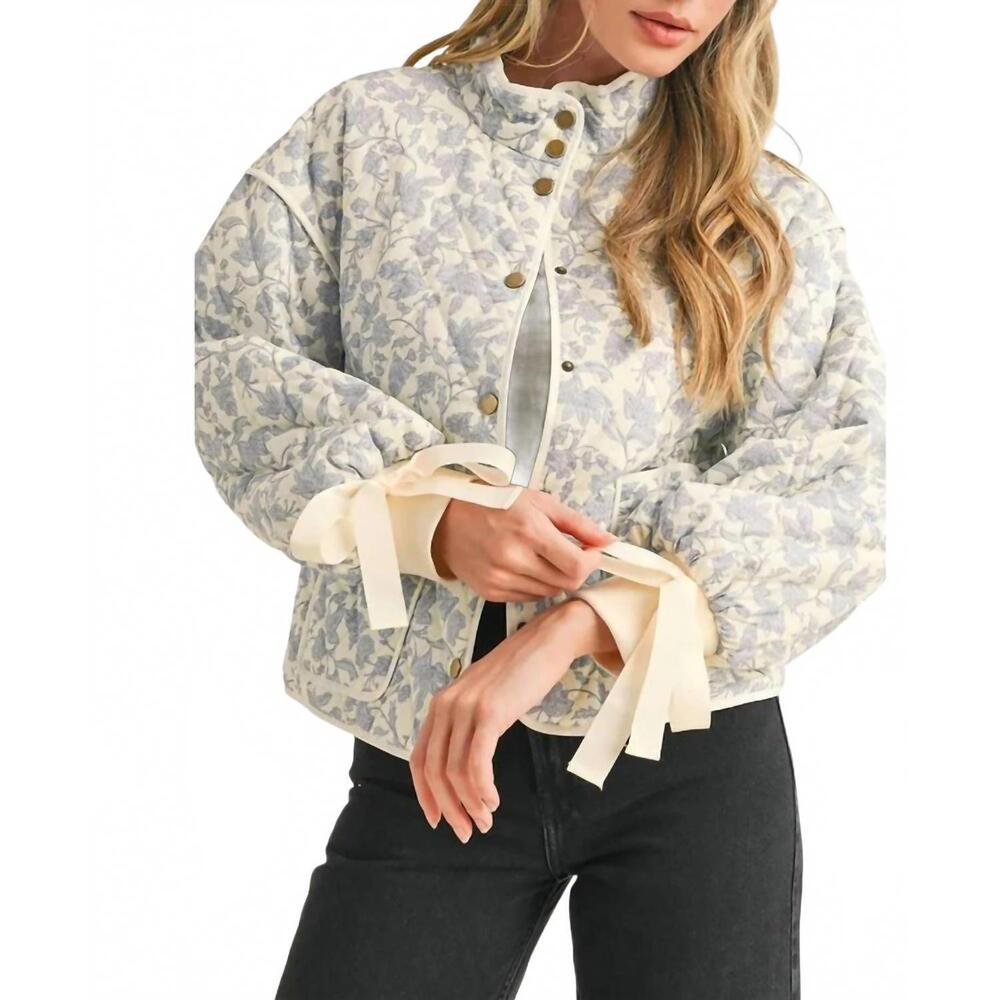 NEW &MERCI floral quilted jacket in ivory/blue